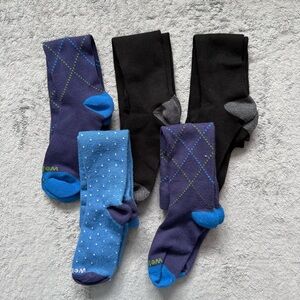 Lot of 5 Large Wellow Compression Socks Black, Blue, Navy